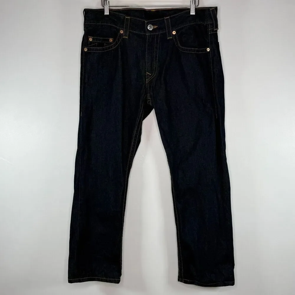 True Religion Dark Wash Ricky Relaxed Straight Jeans w/o Flap / No Flap // Men’s